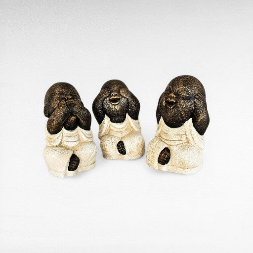 BLIND-DEAF-MUTE SET OF 3 SHAOLINS WHITE H.20 CM - Chora Mykonos
