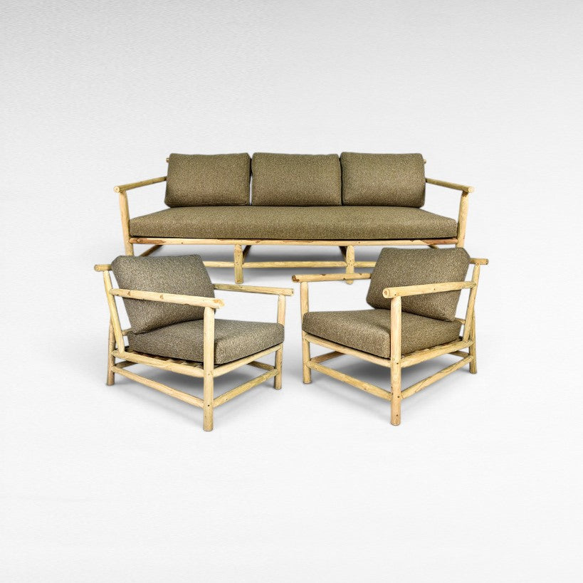 TEAK WOOD SOFA SET WITH 2 ARMCHAIRS