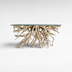 BLEACHED TEAK CONSOLE WITH GLASS 155x45x80cm - Chora Mykonos