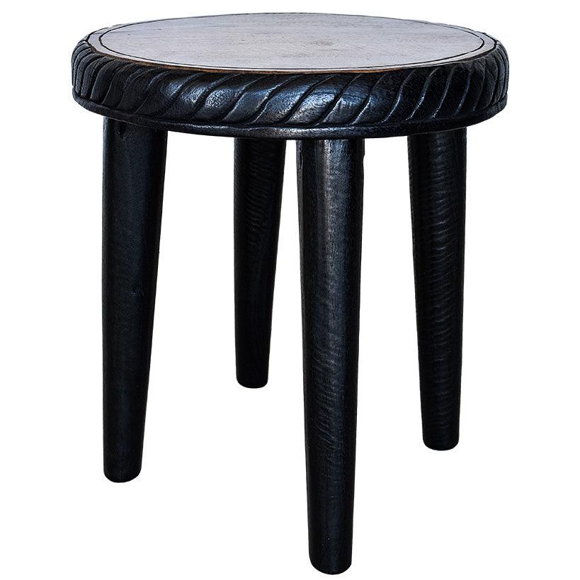 4 LEGS CARVED STOOL BLACK AND NATURAL