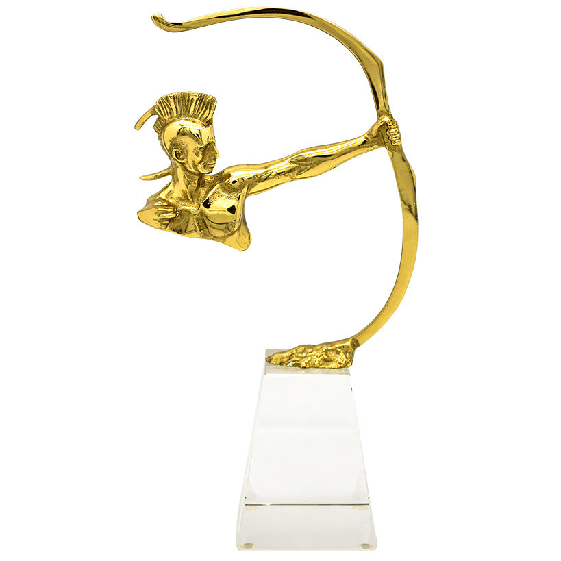 GOLD FIGURINE WITH BOW ON STAND