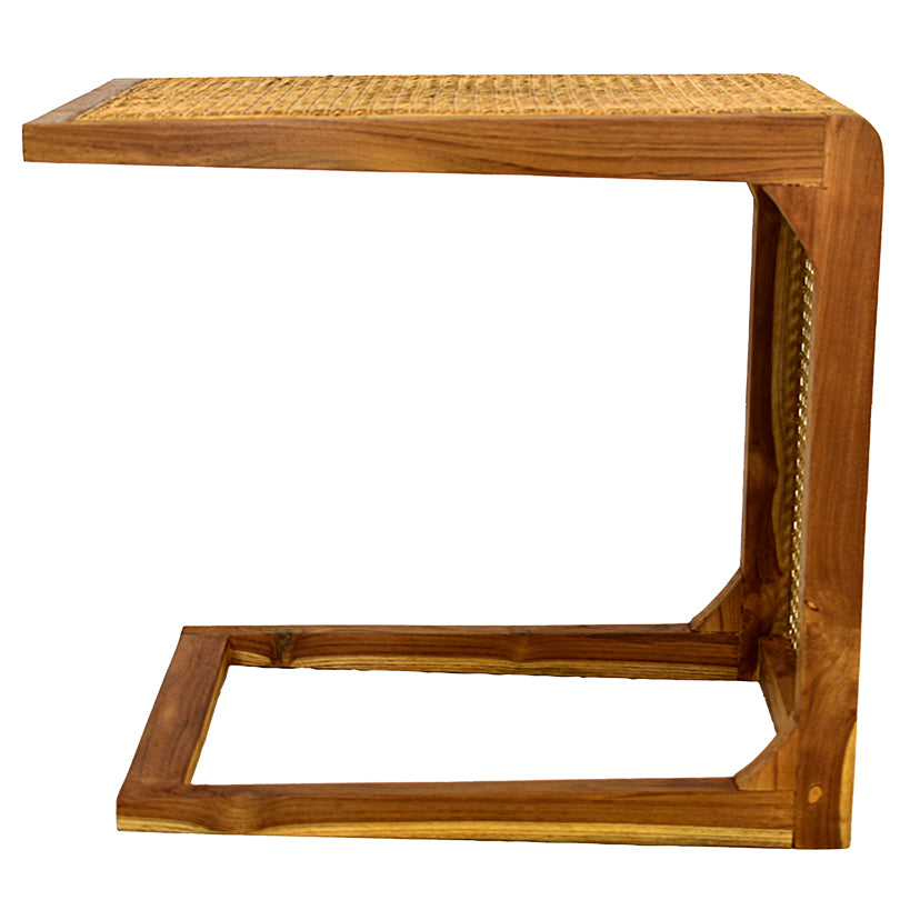 TEAK WOOD AND VIENNESE RATTAN SIDE TABLE W65 |D40 |H60 CM