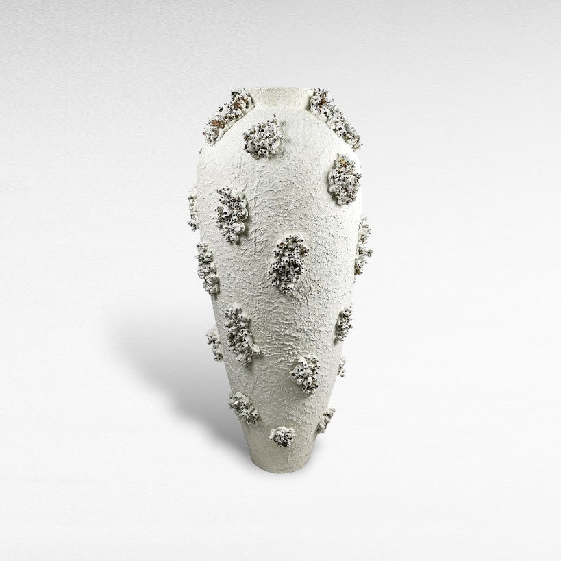 TERRACOTTA WHITE PLANTER WITH CORALS W70 |D70 |H155 CM