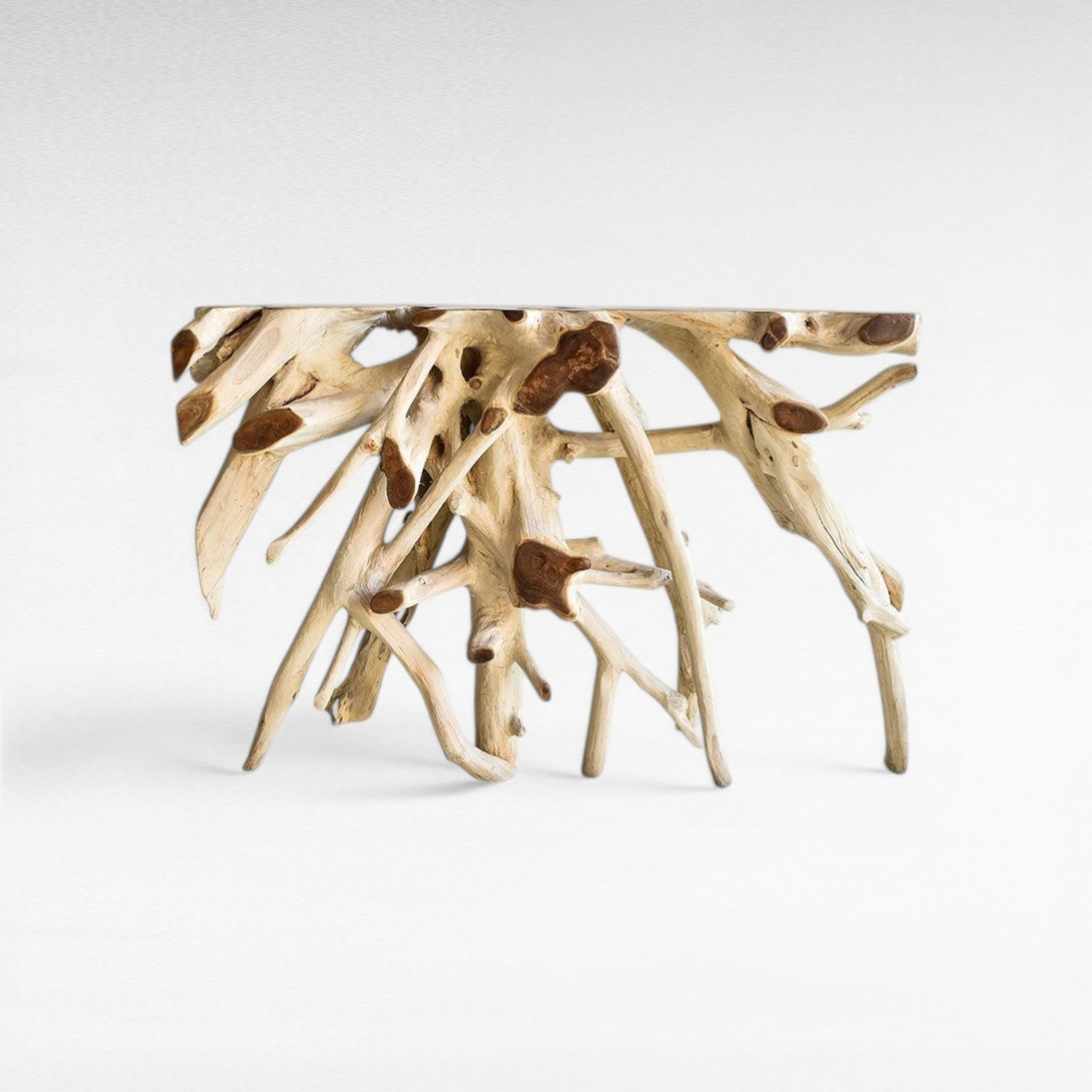 BLEACHED TEAK CONSOLE W/ GLASS 120x43x80cm - Chora Mykonos