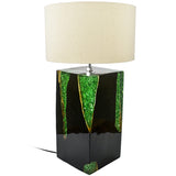 BLACK TEAK SQUARE AND GREEN RESIN TABLE LAMP