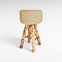STOOL ROPE & WOOD NATURAL 40x40x82cm - Chora Mykonos
