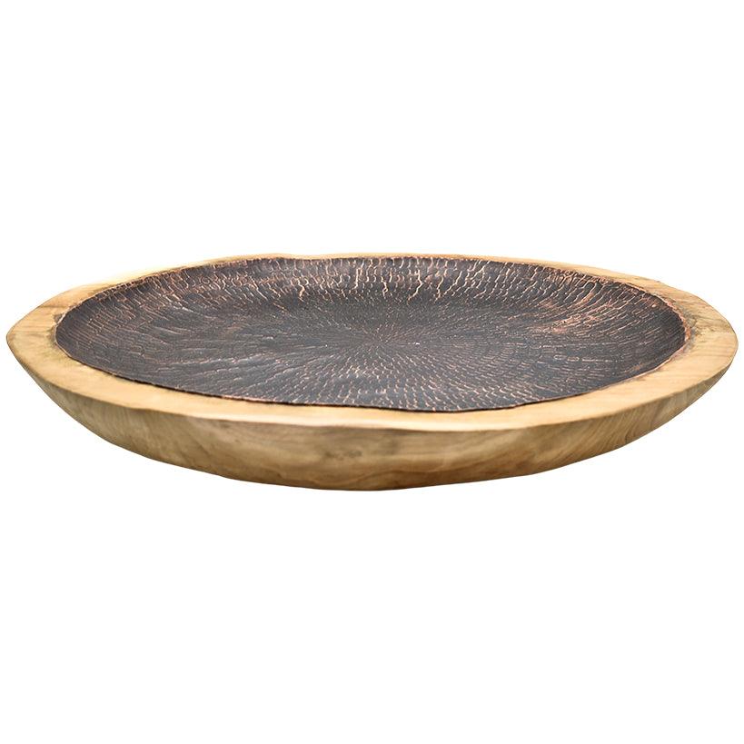 WOODEN TRAY WITH COPPER PLATED