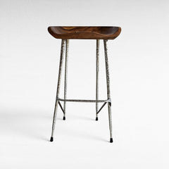 BAR STOOL TEAK WOOD & STAINLESS STEEL - Chora Mykonos