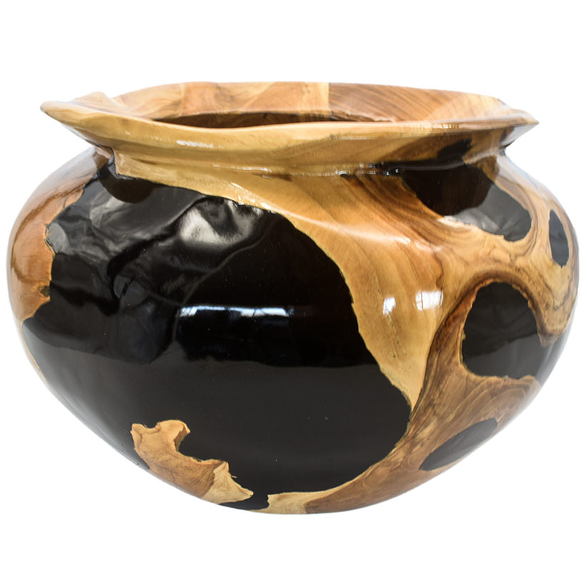 BLEACH TEAK WOOD BLACK RESIN BOWL