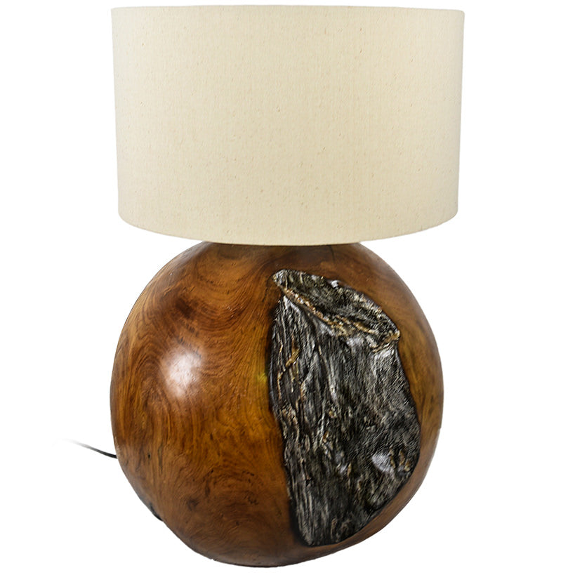 TEAK NATURAL ROUND SHAPED TABLE LAMP 35 CM