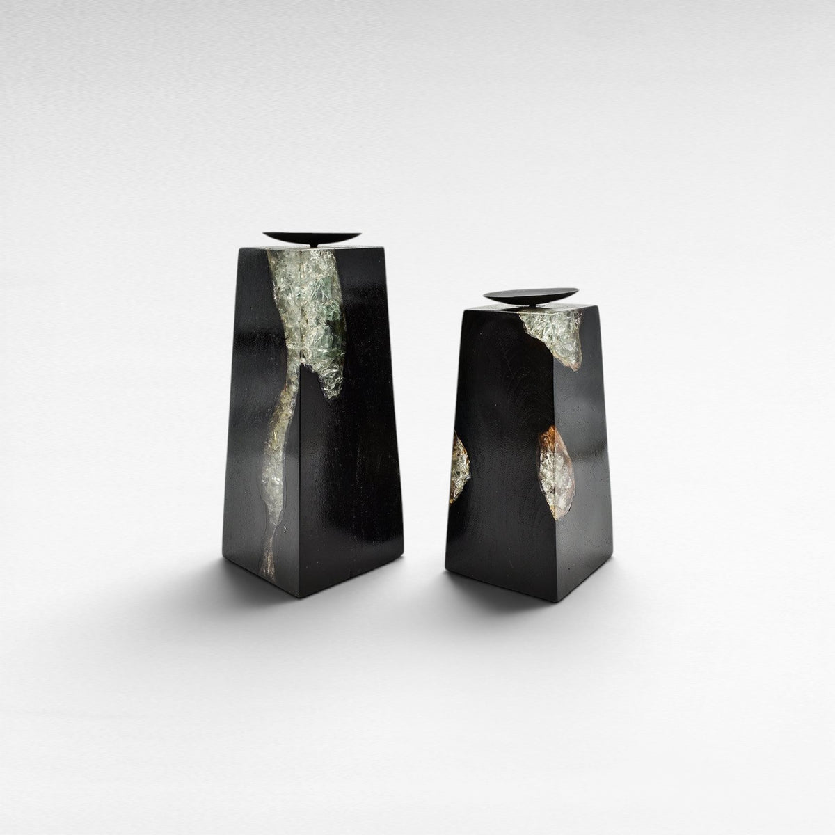 CANDLE HOLDER BLACK SET OF 2 - Chora Mykonos