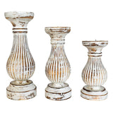 CANDLE HOLDER WHITEWASHED SET OF 3 - Chora Barefoot Luxury Living