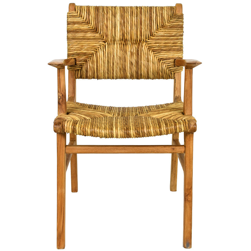 TEAK DINING CHAIR WITH NATURAL RAFFIA & ARM