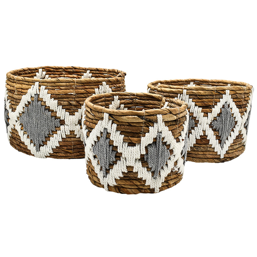 BANANA LEAF & MACRAME SET OF 3 - NATURAL GREY WHITE