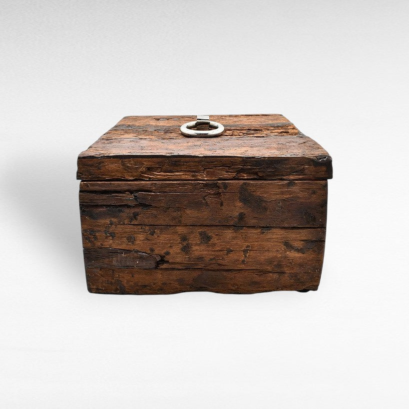 ROUGH WOOD SQ. BOX WITH SILVER 36x36x22,5cm - Chora Mykonos