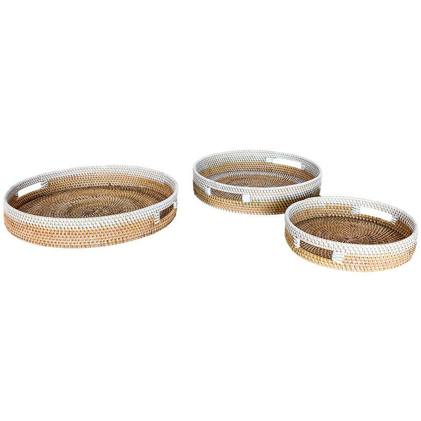 TRAY WHITE AND NATURAL SMALL SET OF 3 - Chora Mykonos