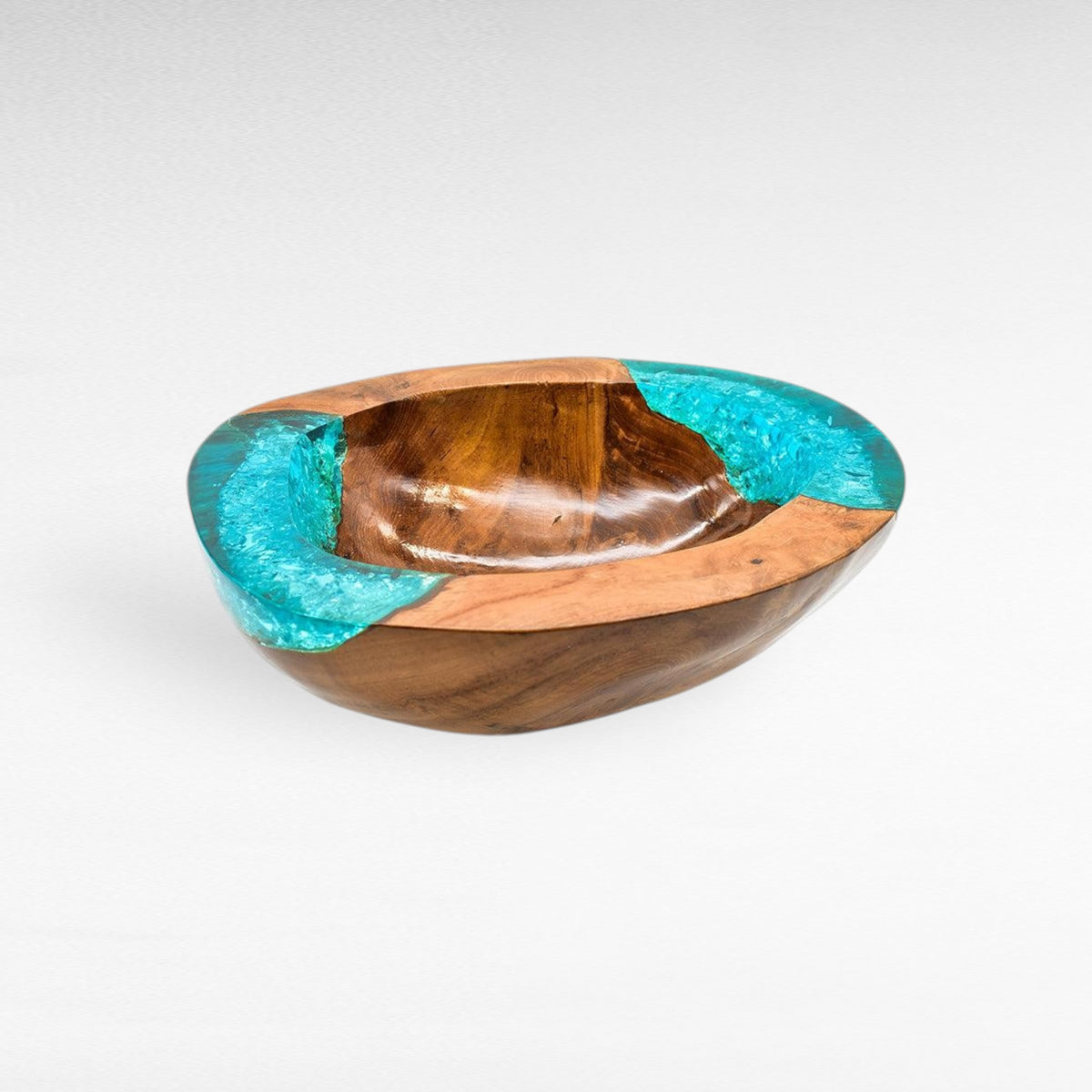 TEAK BOWL RESIN TURQUOISE 30x25x9cm - Chora Mykonos