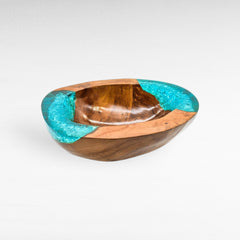 TEAK BOWL RESIN TURQUOISE 30x25x9cm - Chora Mykonos