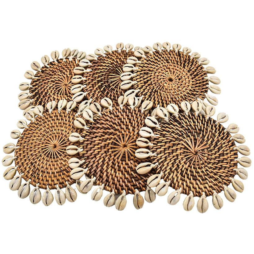 COASTER NATURAL WITH SHELLS SET OF 6