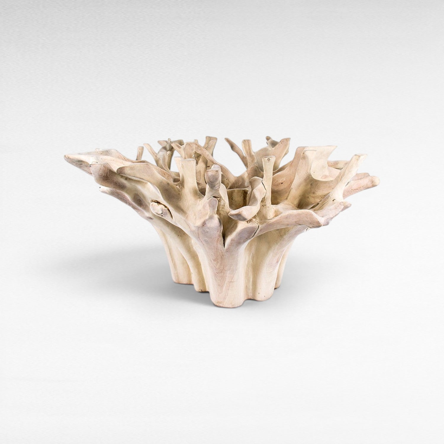 TEAK WOOD BLEACHED TABLE WITH GLASS Φ150 |H78 CM