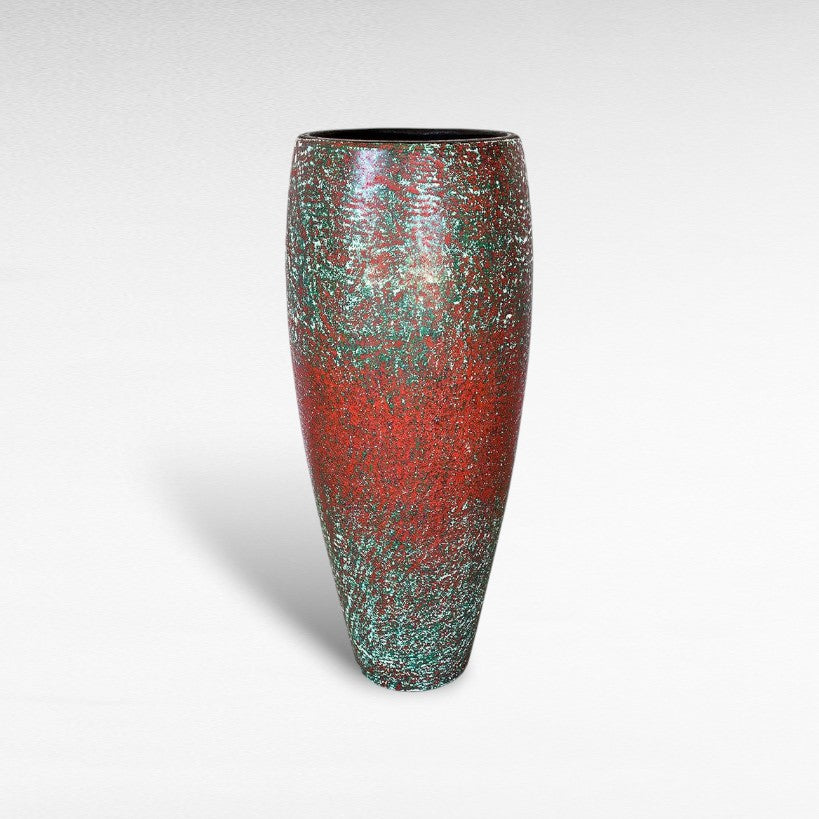 WOODEN PLANTER GREEN & RED COLORED - Chora Mykonos