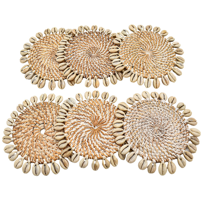 COASTER WHITE WITH SHELLS SET OF 6