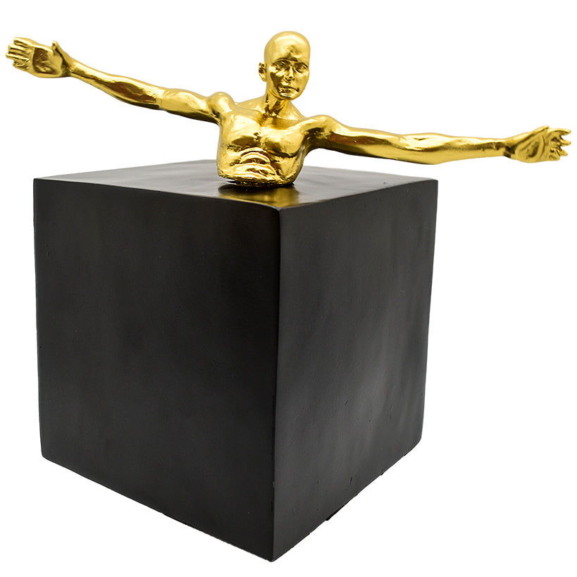 GOLD FIGURINE INSIDE BLACK STAND