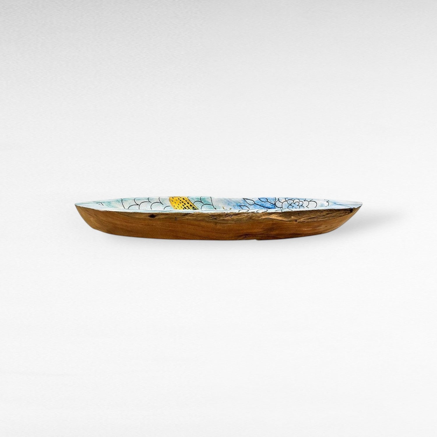 HANDPAINTED TEAK BOWL MULTICOLOR BOAT - Chora Mykonos