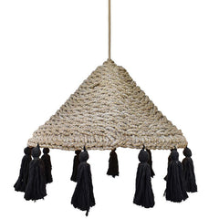 Natural Pendant Light with Black Fringes - Chora Barefoot Luxury Living