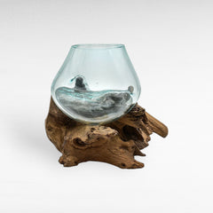 GLASS BOWL 18 CM ON TEAK ROOT NATURAL 23x30x26cm - Chora Mykonos