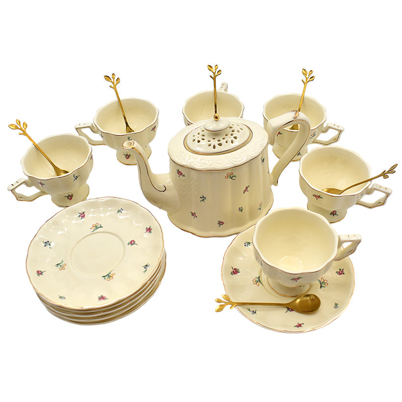 FLOWERS TEA CUPS SET OF 6 WITH  TEA POT