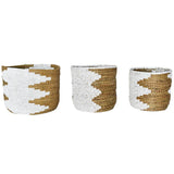 BANANA LEAF BASKET SET OF 3 WHITE AND NATURAL - Chora Mykonos