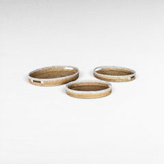 TRAY OVAL RATTAN SET OF 3 - Chora Mykonos