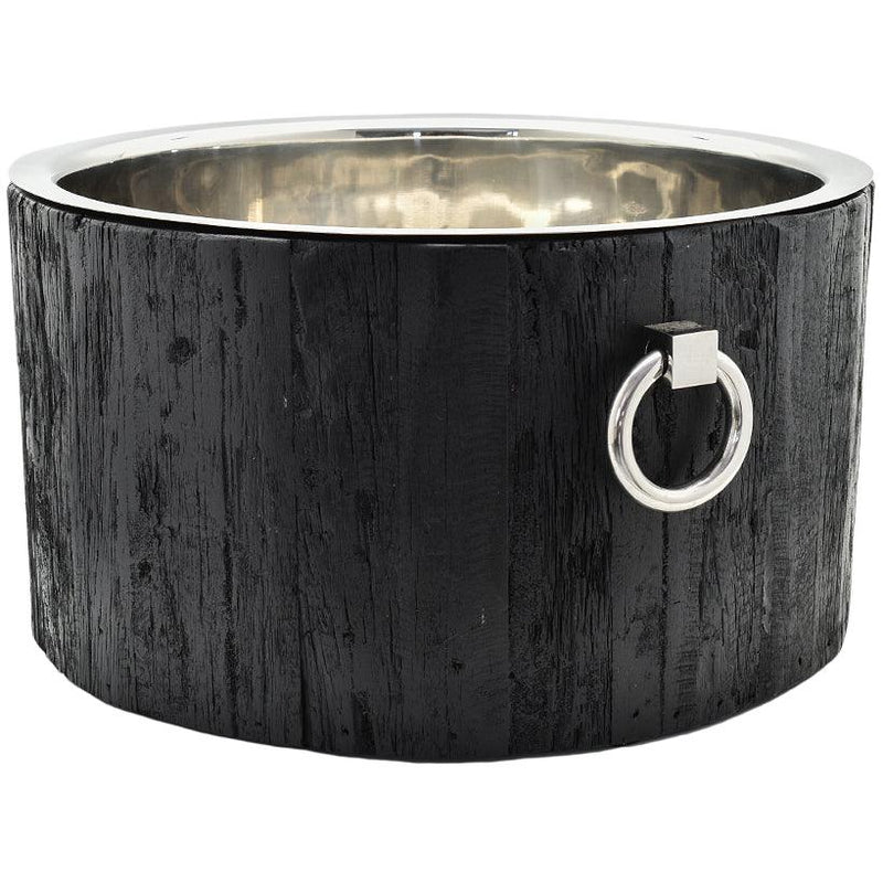 ICE BUCKET WITH POLISHED STEEL/ CHARCOL ROUGH WOOD FINISH 45x47x25cm