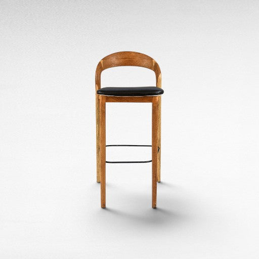 TEAK WOOD AND LEATHER BAR STOOL W50 |D45 |H105 CM