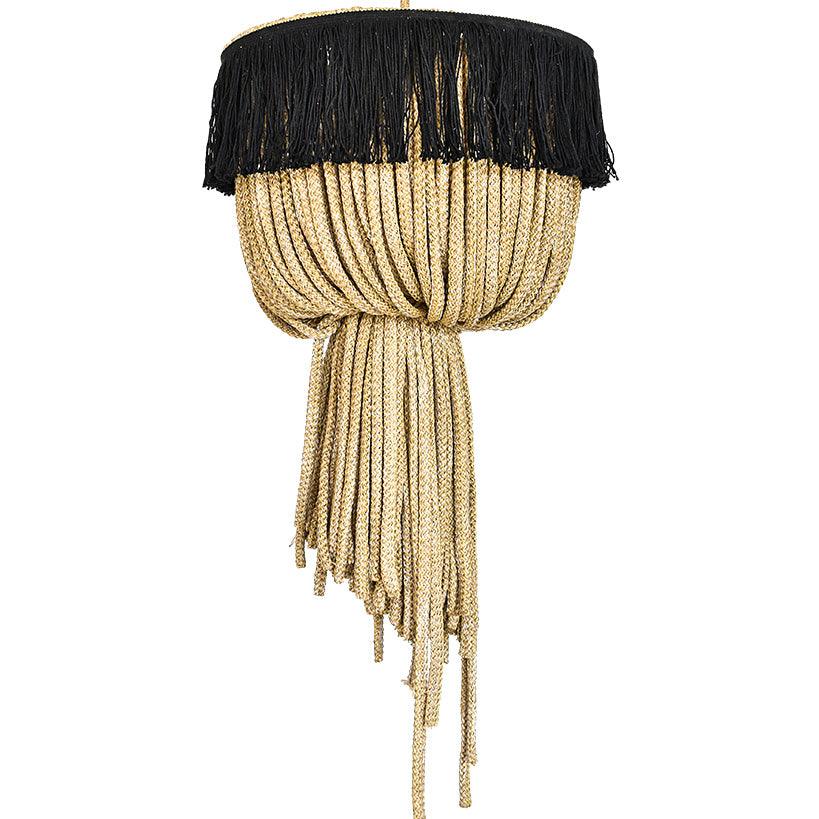 Large Natural Rope Pendant Light with Black Fringes - Chora Barefoot Luxury Living