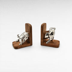 BOOKEND TEAK WOOD WITH SHINY NICKEL - Chora Mykonos