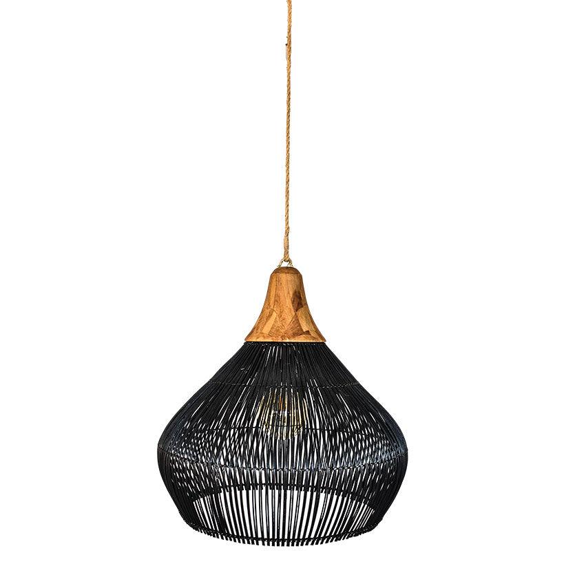 Black Bamboo Pendant Light with Teak Wood - Chora Barefoot Luxury Living