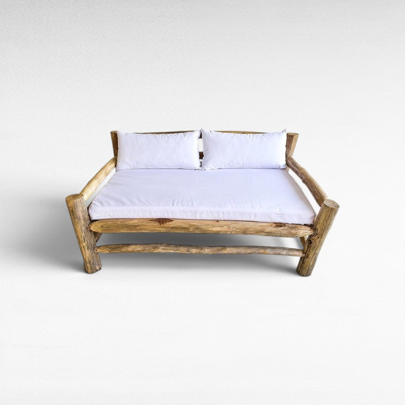 SOFA TEAK WOOD BLEACHED WITH MATRESS 160x100x80cm - Chora Mykonos