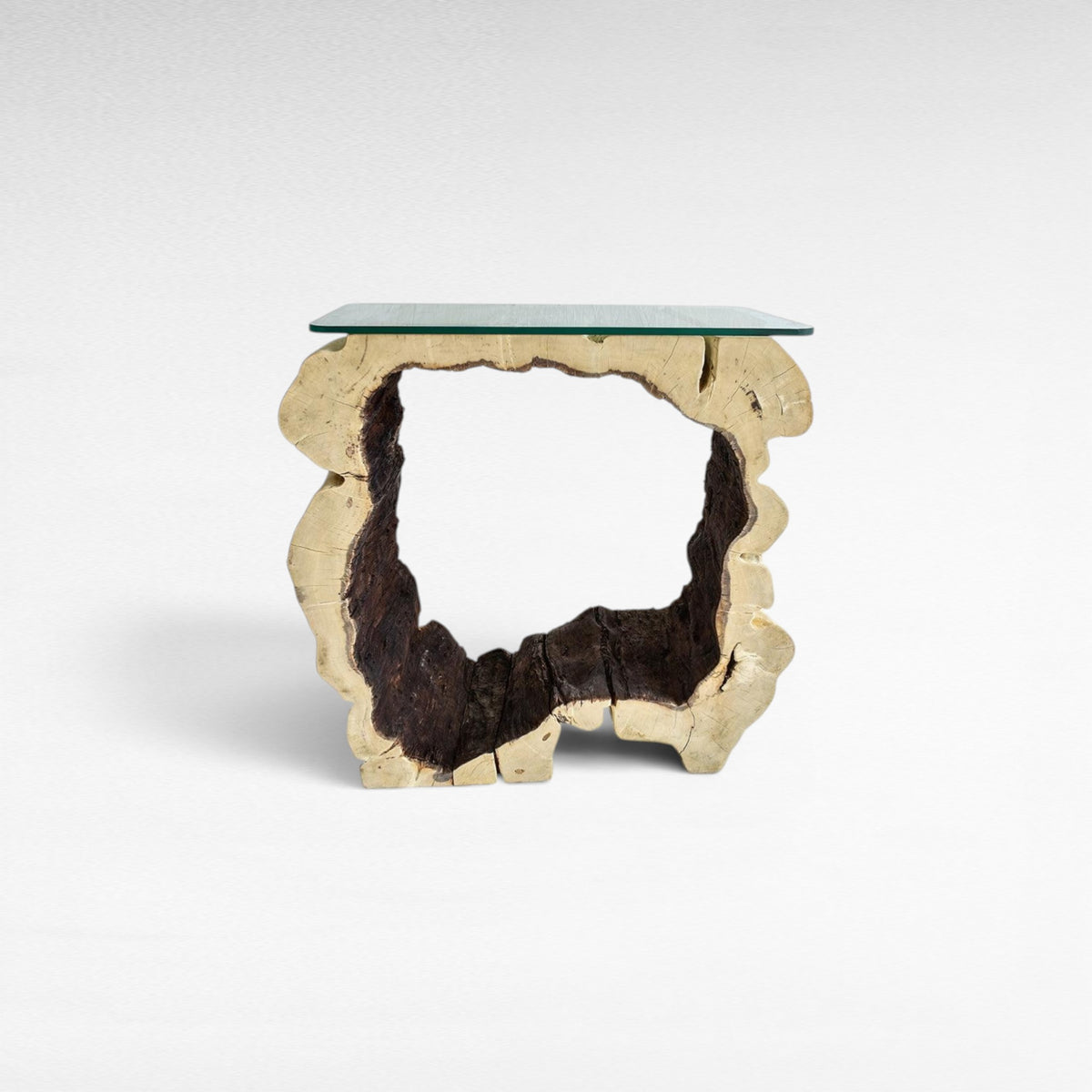BLEACH TAMARINE CONSOLE TABLE W/ GLASS 80x80x45cm - Chora Mykonos