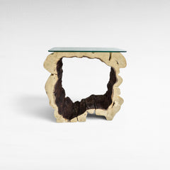 BLEACH TAMARINE CONSOLE TABLE W/ GLASS 80x80x45cm - Chora Mykonos
