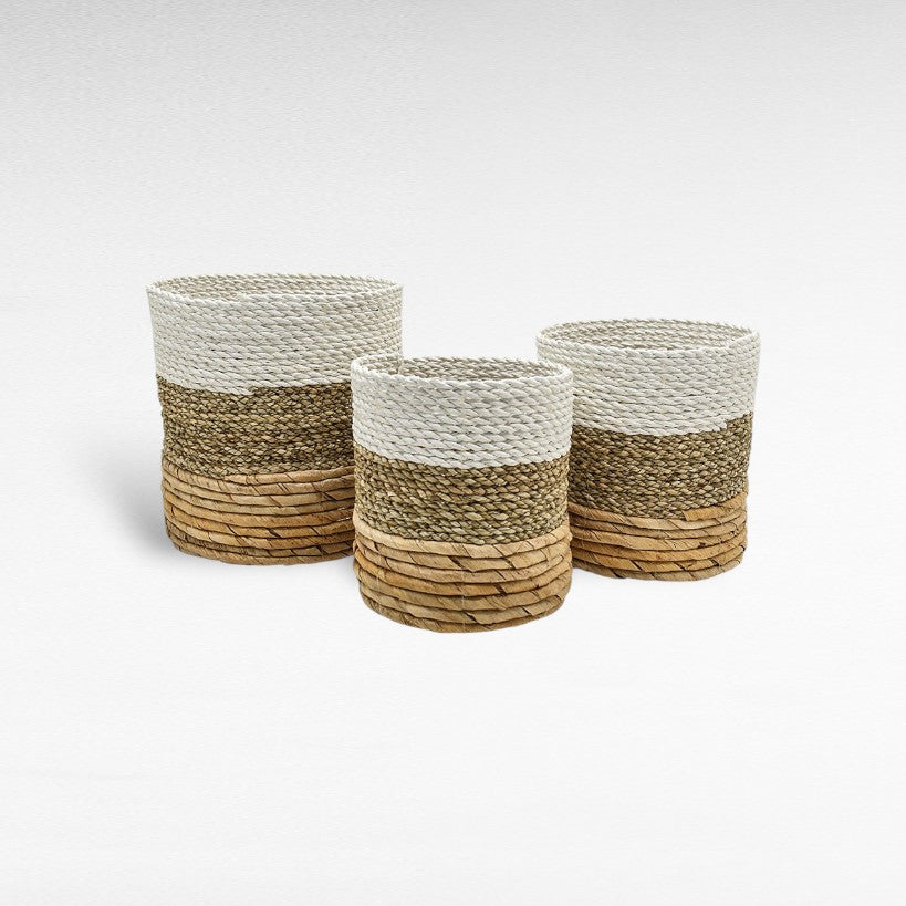 BANANA LEAF & SEAGRASS SET OF 3 NATURAL & WHITE