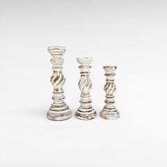 CANDLE HOLDER WHITEWASHED SET OF 3 - Chora Barefoot Luxury Living