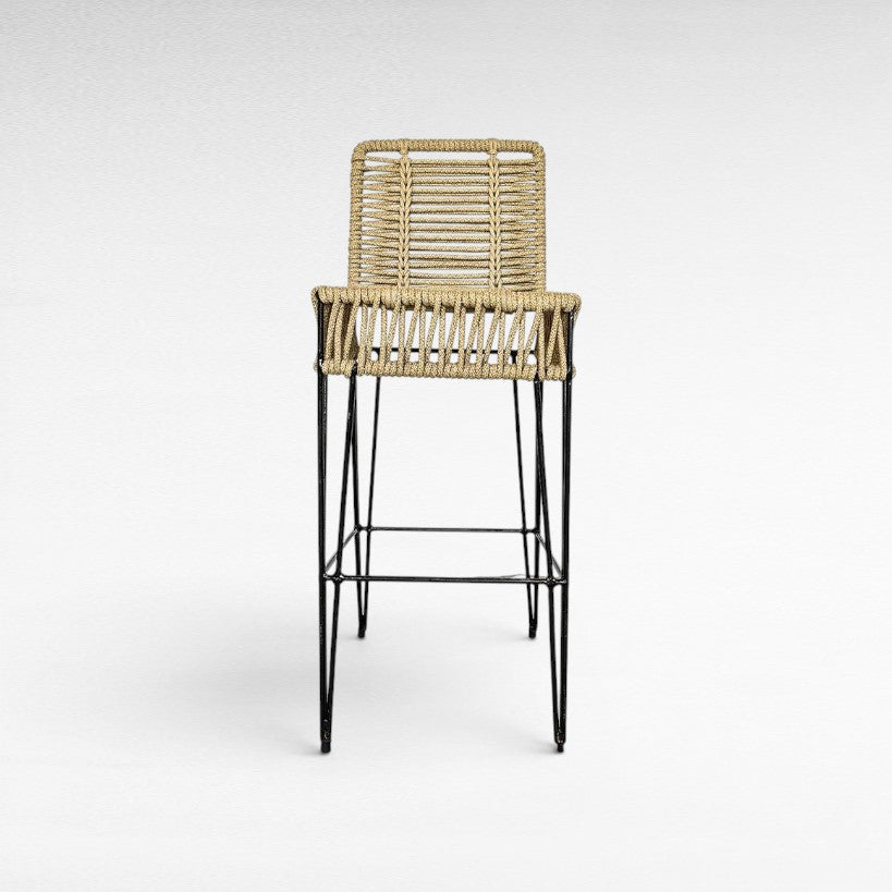 METAL & ROPE NATURAL BAR STOOL 40x50x80cm - Chora Mykonos