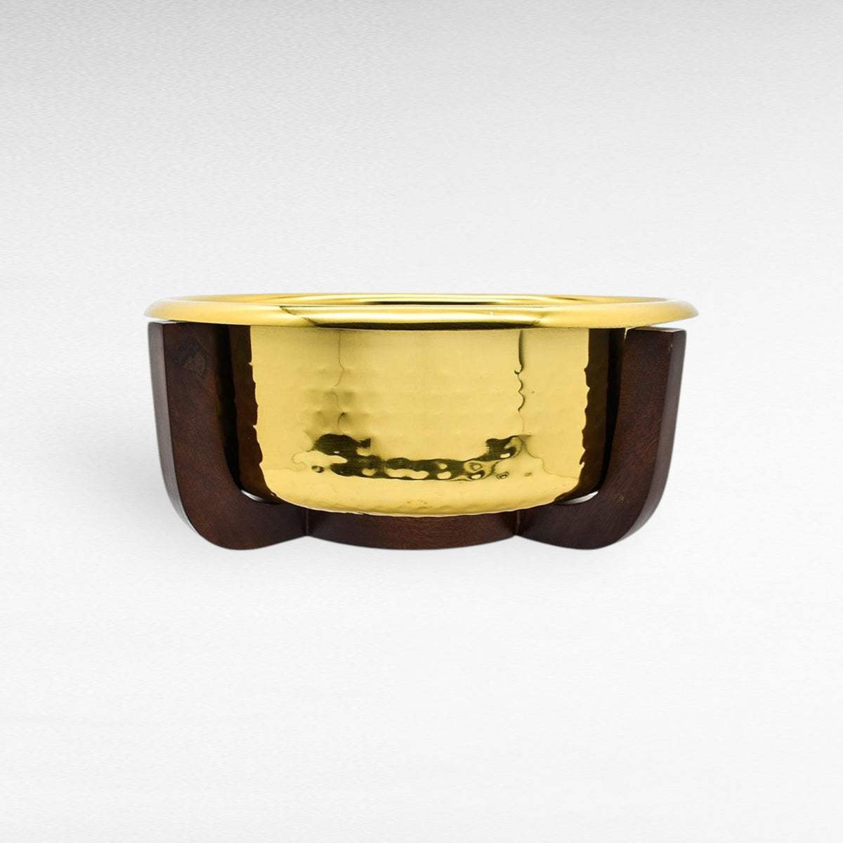 STAINLESS STEEL & WOOD GOLD, HAMMERED 36x36x14cm - Chora Mykonos