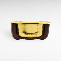 STAINLESS STEEL & WOOD GOLD, HAMMERED 36x36x14cm - Chora Mykonos