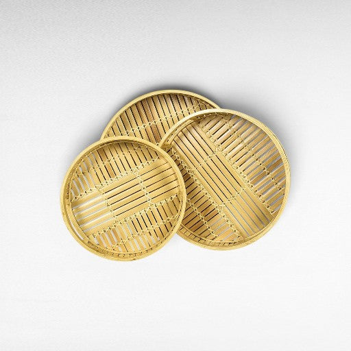 ROUND BAMBOO NATURAL TRAY SET OF 3