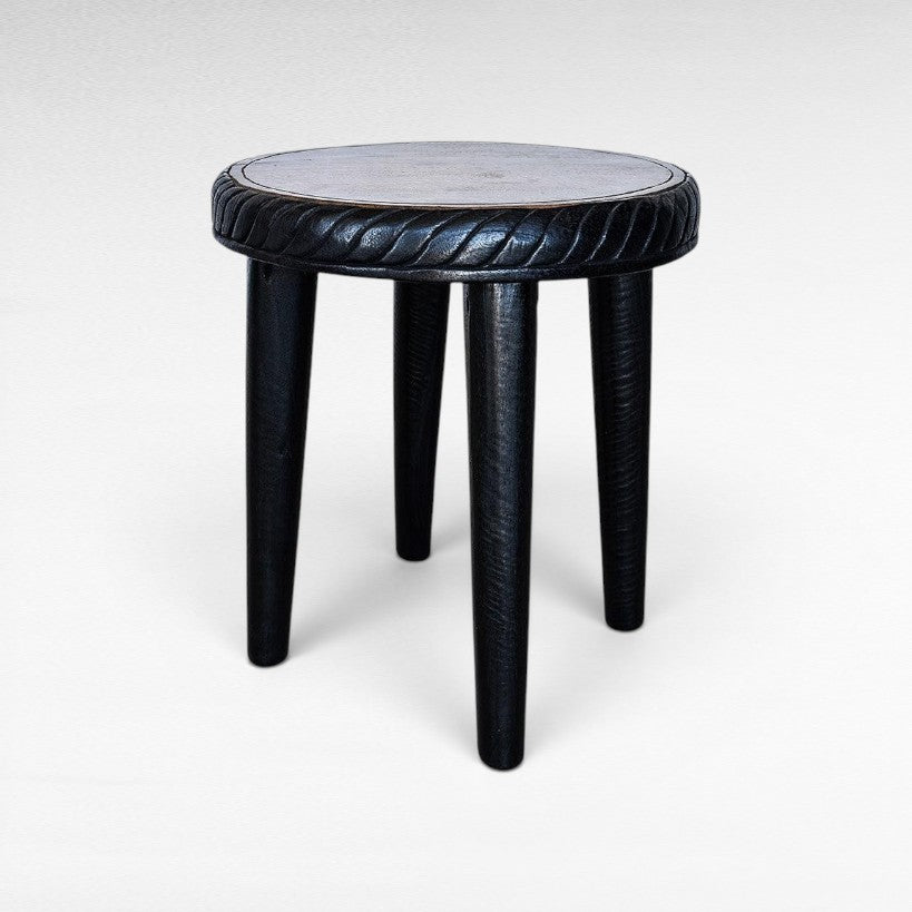 4 LEGS CARVED STOOL BLACK AND NATURAL