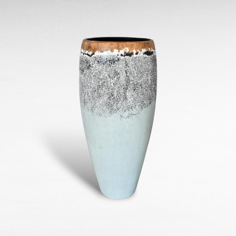 WOODEN PLANTER WITH GREY TONES - Chora Mykonos