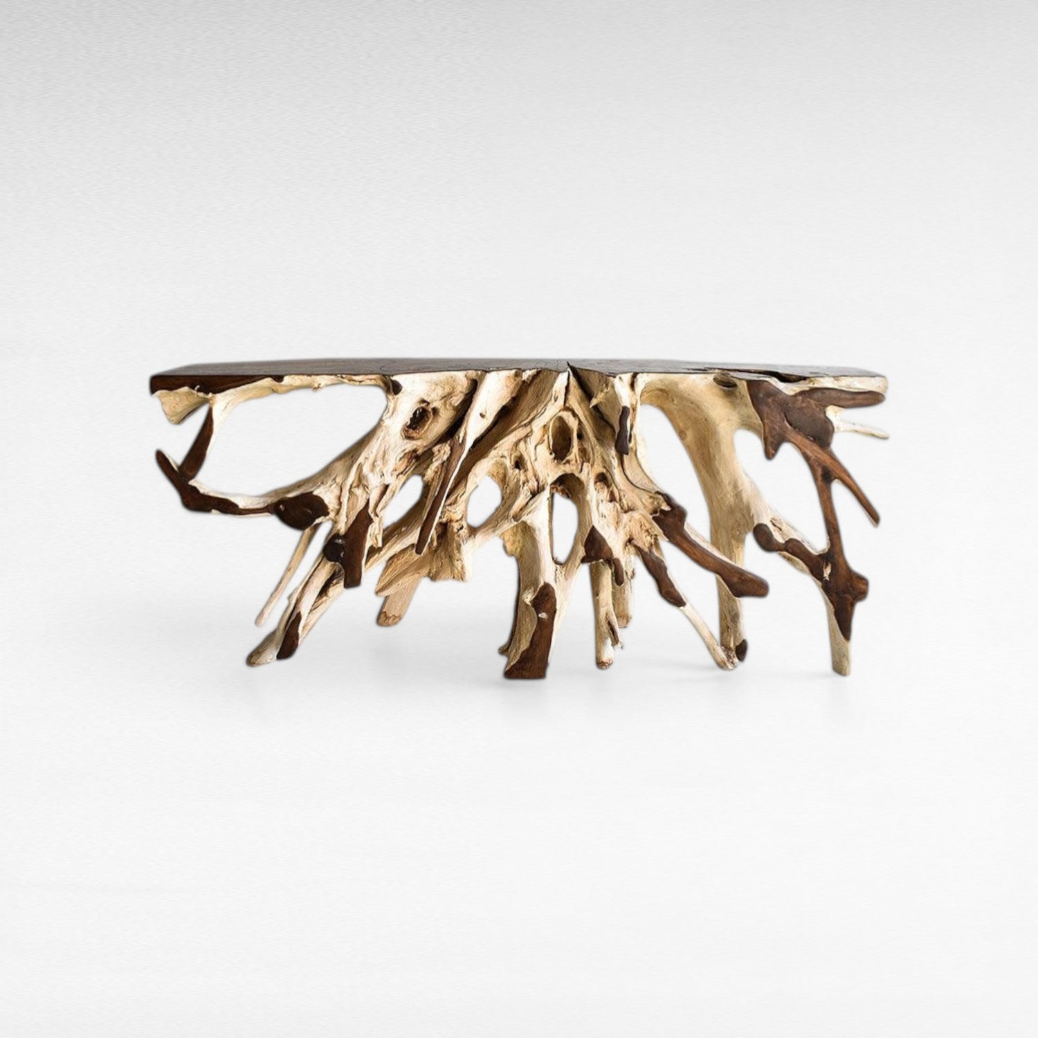 BLEACHED /BROWN TEAK CONSOLE W/ GLASS 180x40x80cm - Chora Mykonos